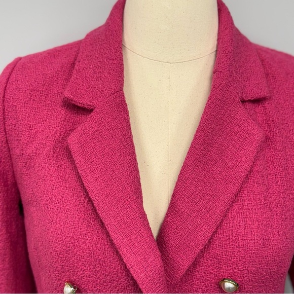 NWT Nanette Lepore Boucle Tweed Jacket Blazer 12 Fucshia Rose Pearl Buttons NEW - Picture 8 of 12